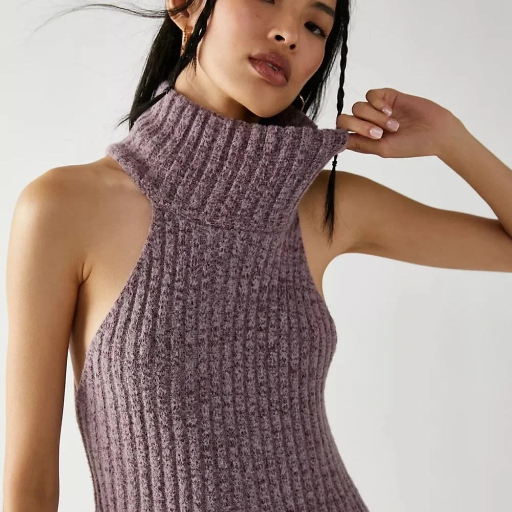 Free People Claude Mini Dress Pull On Oversized Turtleneck Soft‎ Stretch Knit M